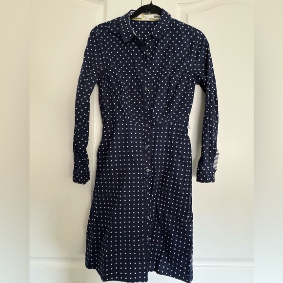 Boden Dresses & Skirts - Boden Navy and White Polka Dot Long Sleeve Shirt Dress